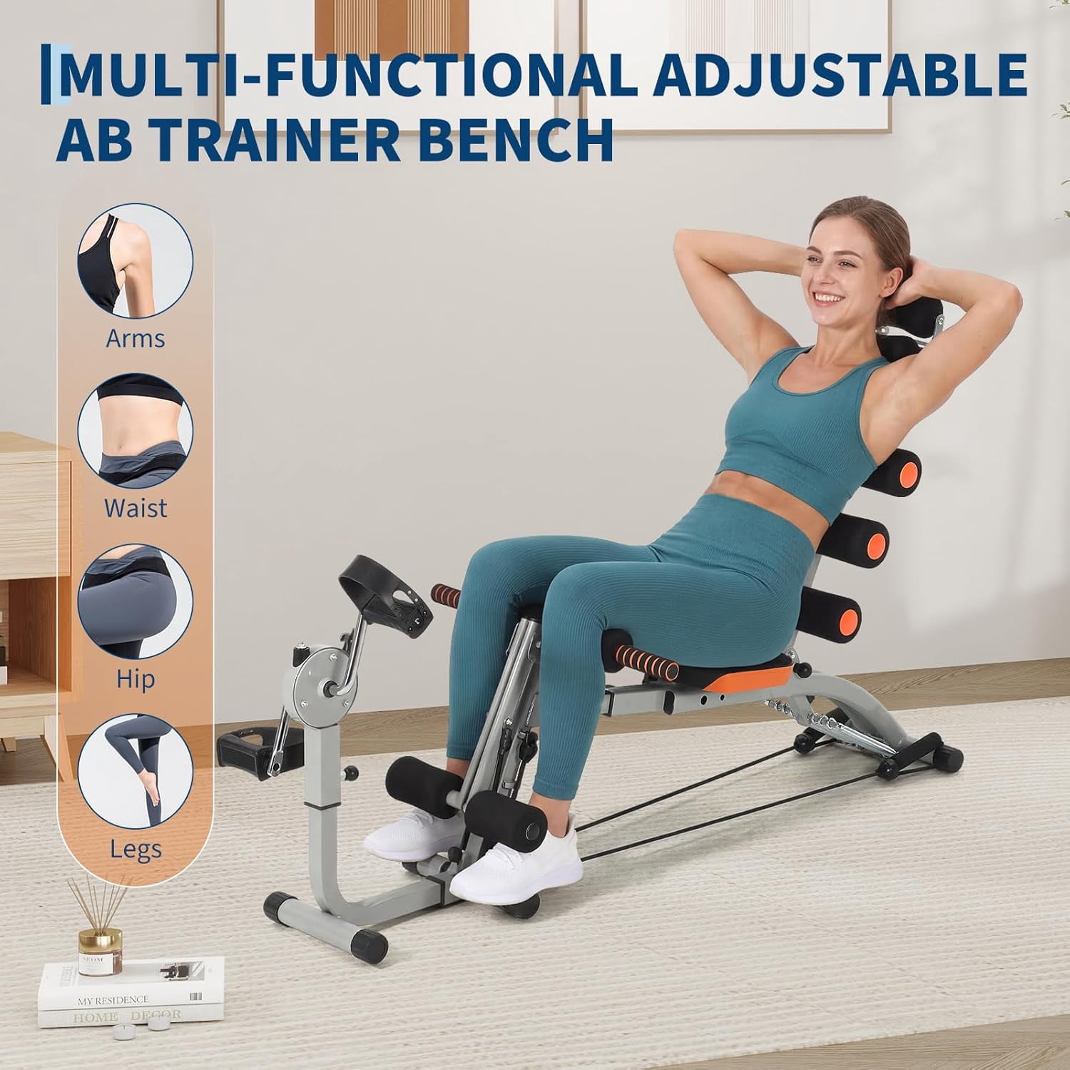 Ab Machine,Multi-Functional Adjustable Ab Trainer with Rotating Pedals,Ab Workout Bench for Home Gym,Exercise Chair for Full Body Workout