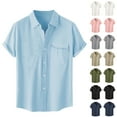 thumbnail image 5 of Button Down Short Sleeve Shirts for Men Summer Casual Solid Cotton Linen Lapel Neck Beach Shirts Pink S, 5 of 5