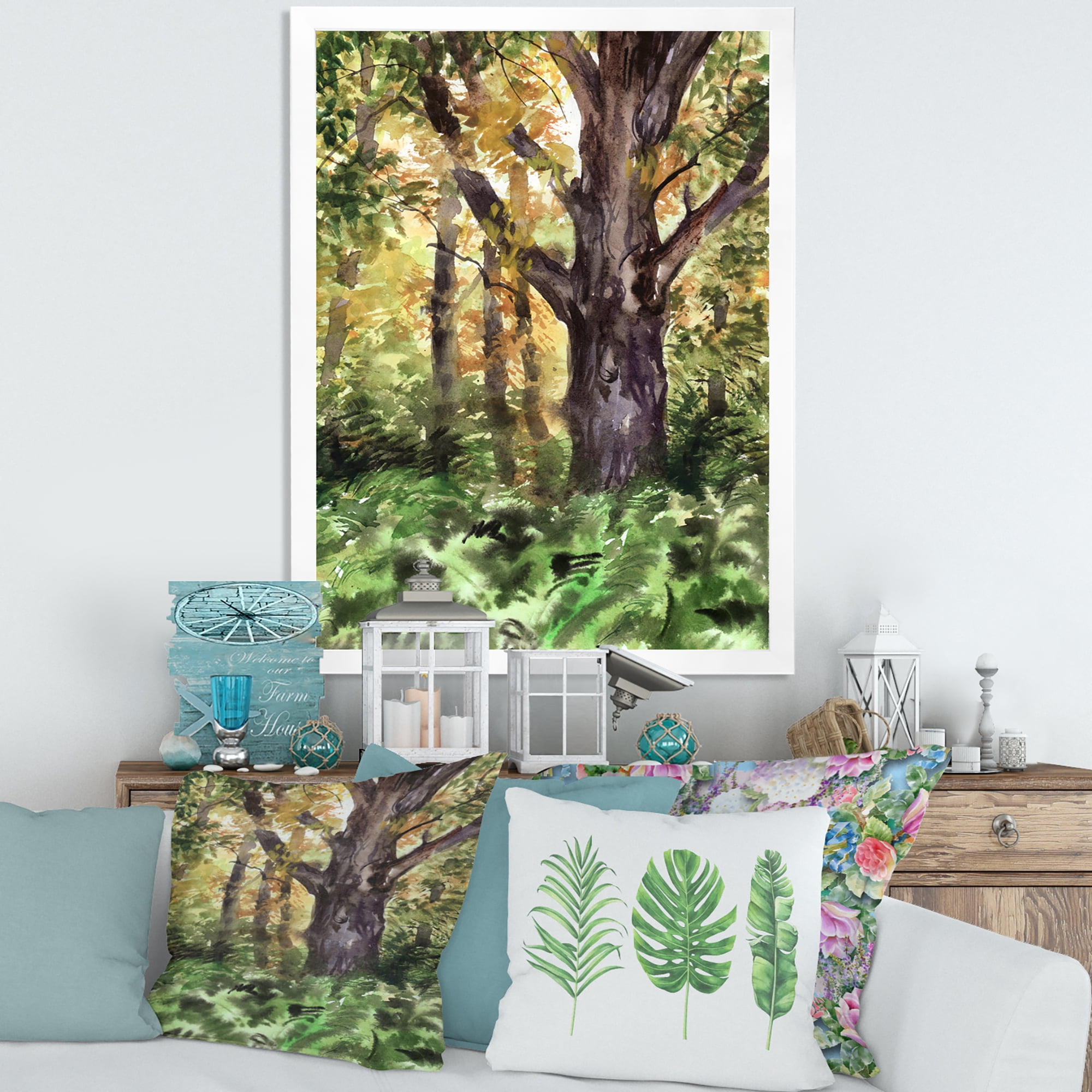 Designart 'Autumn Forest With A Large Tree' Lake House Framed Art Print