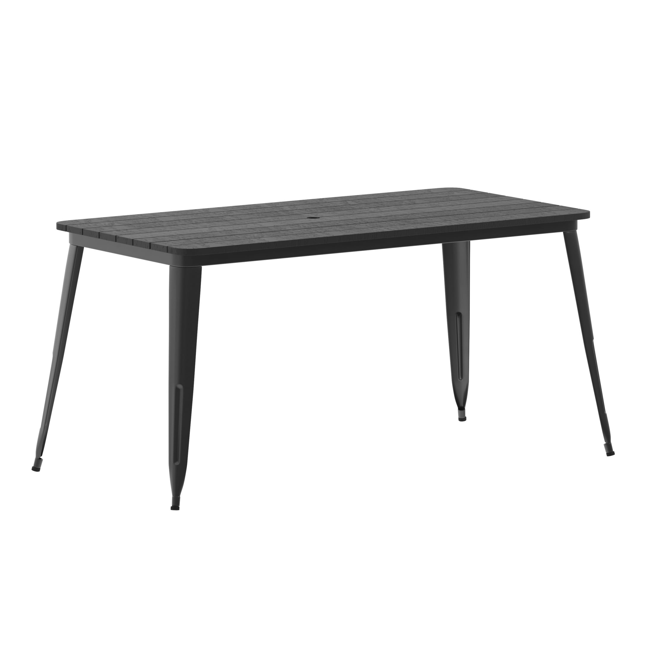 Flash Furniture Declan Commercial Indoor/Outdoor Dining Table with Umbrella Hole, 30" x 60" All Weather Black Poly Resin Top and Black Steel Base
