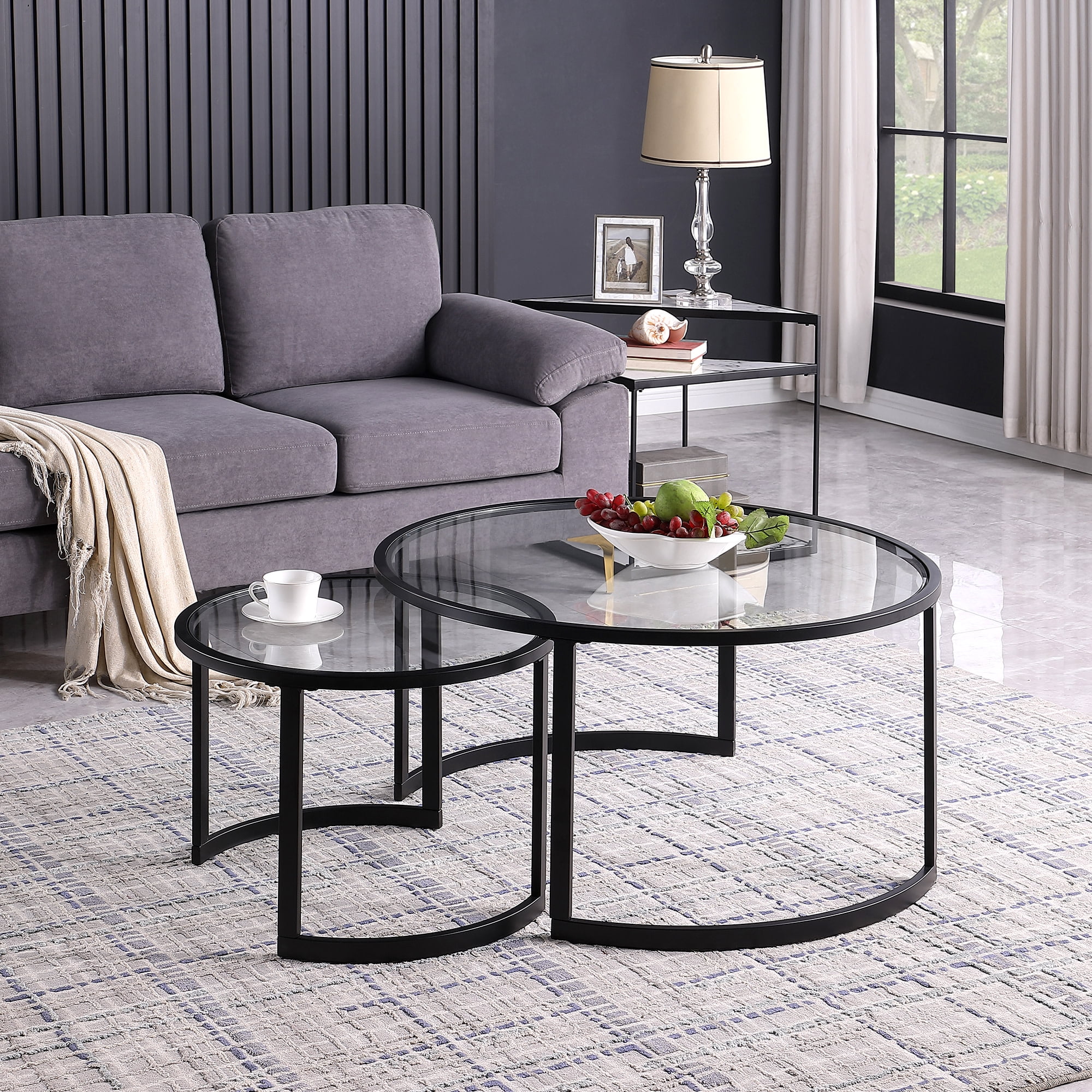 FirsTime & Co. Black Hatfield Nesting Coffee Table 2Piece Set, Glam