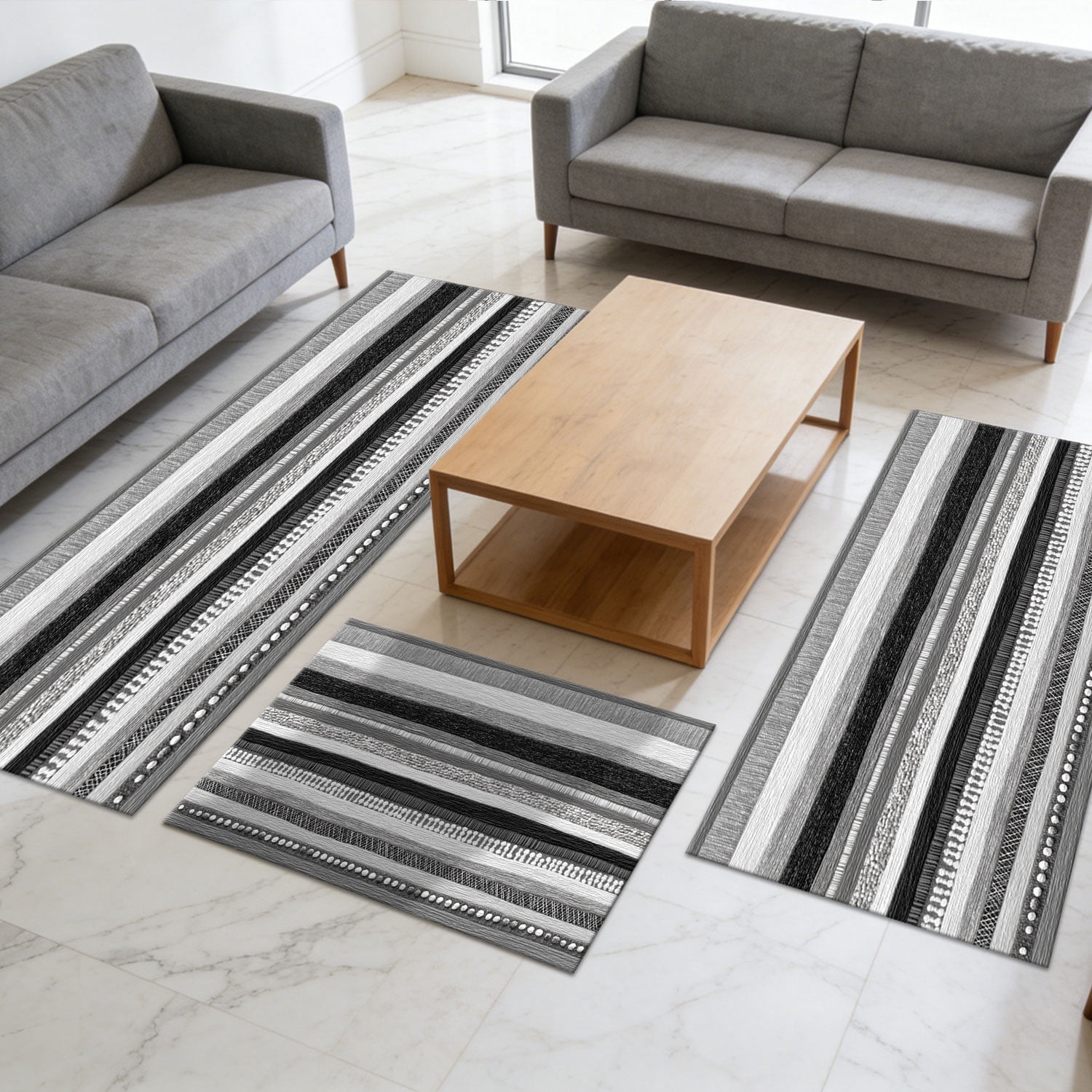 3 Piece Kitchen Rug Set, Non-Slip And Washable, Abstract Pattern Kitchen Hallway Rug, Soft And Comfortable, Suitable For Sinks, Floors, Entrances, Hallways and Bathrooms