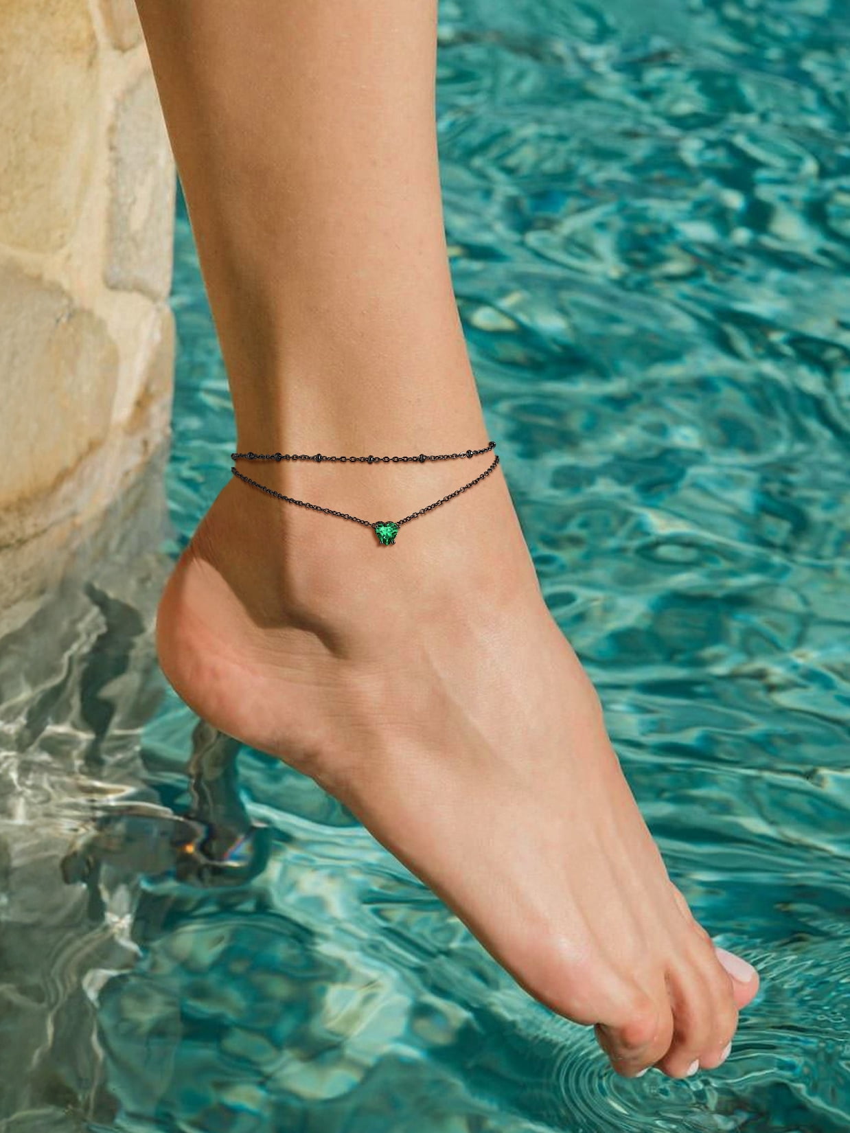 Suplight 925 Stelring Silver Birthstone Crystal Anklet Dainty Chain Anklet Bracelets for Women