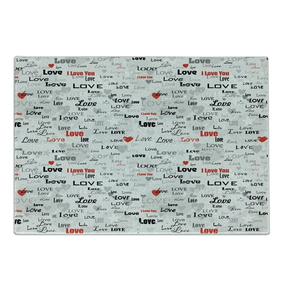 Love Cutting Board, Different Calligraphy Designs Texts I Love You with Abstract Hearts and Stars, Decorative Tempered Glass Cutting and Serving Board, Small Size, Grey Black Red, by Ambesonne