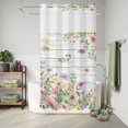 thumbnail image 6 of No Hook Shower Curtain, Pink Purple Flower Shower Curtains for Bathroom with See Through Top Window, Spring Farmhouse Floral Leaf Wood Grain Waterproof & Washable Bath Curtain Small Stall 36"x78", 6 of 9