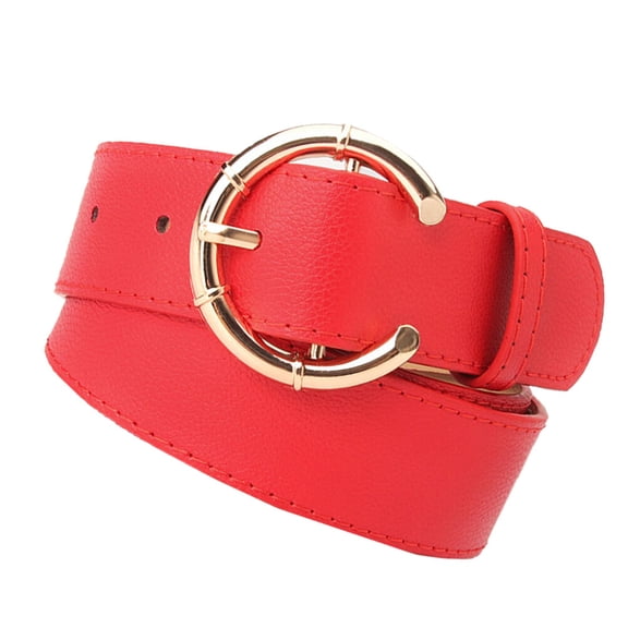 WORGEOUS 1PC 106CM Long 3.4CM Wide Simulated Leather Waist Belt Jeans Decorative Leather Belt C-shaped Buckle Trousers Waistband Stylish Pattern Girdle for Women Lady Use (Red)