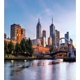 thumbnail image 3 of City Duvet Cover Set, Early Morning Scenery in Melbourne Australia Famous Yarra River Scenic, Decorative 3 Piece Bedding Set with 2 Pillow Shams, King Size, Orange Green Pale Blue, by Ambesonne, 3 of 3