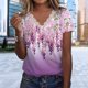 thumbnail image 1 of Camiseta Camiseta de manga corta de encaje con cuello en V y estampado suelto informal para mujer Cgtredaw para Mujer Rosa T XL, 1 of 6