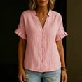 thumbnail image 5 of Women's Button Down Shirts Short Puff Sleeve Dressy Tops Casual Loose Fit Cotton Linen Tshirts 2026 Pink M, 5 of 8