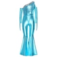 thumbnail image 3 of TiaoBug Girls Metallic One Shoulder Flared Jumpsuit 70s Disco Dance Outfit Kids Pageant Party Formal Romper Light Blue 10, 3 of 7
