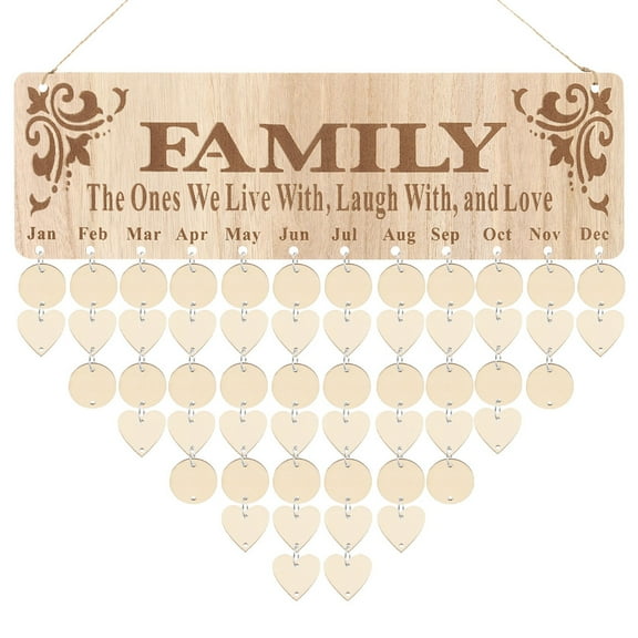 Uxcell Family Birthday Board, Wooden Calendar Wall Hanging Reminder Family Birthday Plaque Style 10, Light Brown