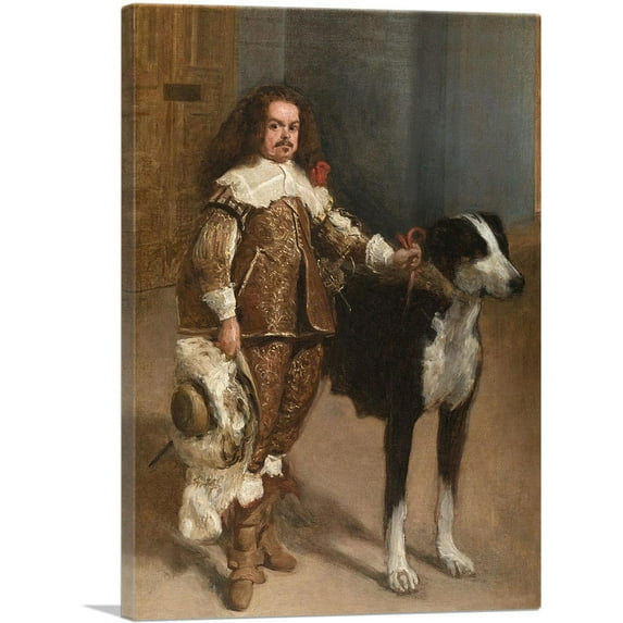 ARTCANVAS Dwarf With a Dog 1645 Canvas Art Print by Diego Velazquez - Size: 60" x 40" (0.75" Deep) (3-Piece)