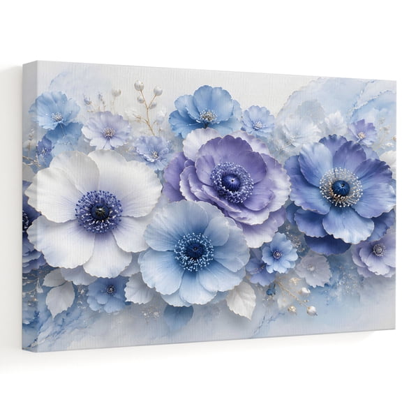 Purple Blue Floral Canvas Wall Art, Watercolor Lavender Dreamy Flower French Country Wall Art Prints Artwork Framed Canvas Ready to Hang Art Pictures for Hallway Living Dining Room Bedroom 24" x 16"
