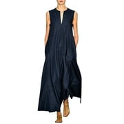 Aviva Women Plus Size Vintage Daily Casual Sleeveless Cotton-Blend Summer Dress