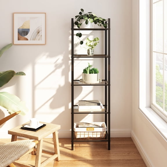 LENLN 5 Tier Storage Rack Metal Heavy Duty Garage Shelving, Storage Shelves Storage Organizer, Multipurpose Shelf for Home, Basement, Utility Room, 11.8"D x 15"W x 51.2"H, Black