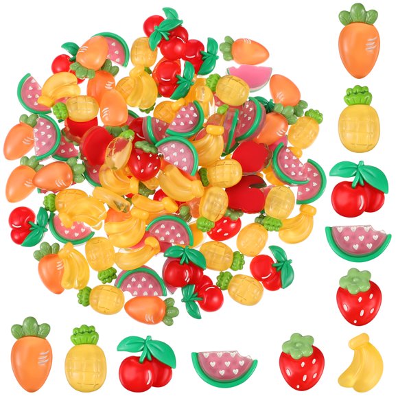 Miangastore 100 Pcs Breloques Fruits Breloques en Résine Breloques pour Ongles Perles à Dos Plat Fournitures pour Fabrication de Bijoux