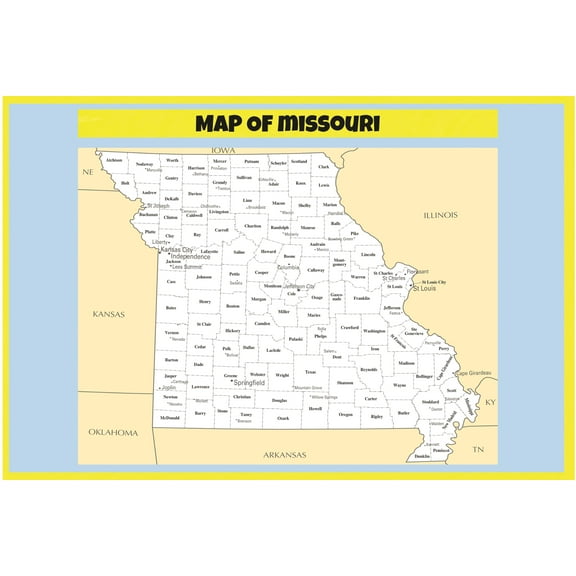 Map of Missouri - Laminated Wall Map Poster Print Perfect for Classrooms and Homes - Vivid Imagery with Bright Colors - 18x24