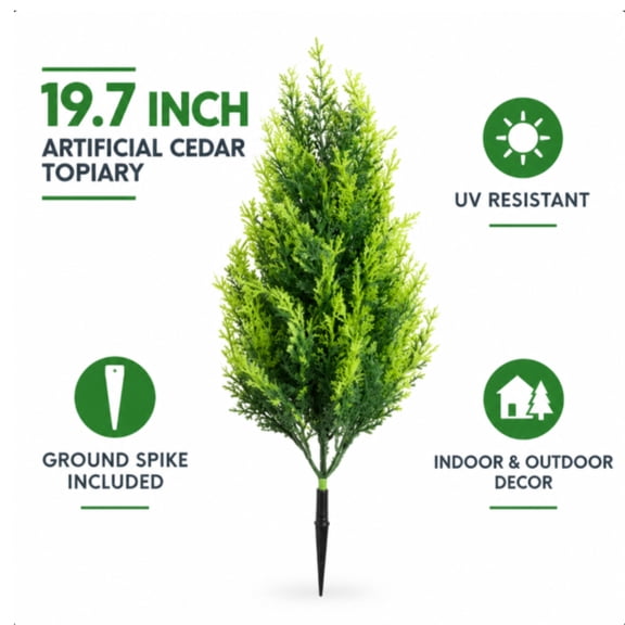 Moocorvic Artificial Cedar Topiary Trees with Ground Spike, UV Resistant Fake Plants Bushes for Outdoor Indoor Yard Porch Christmas Decor 19.7 Inch