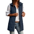thumbnail image 3 of Women's Warm Mid-Length Puffer Vests,Full Zip Sleeveless Hooded Casual Layering Winter Outerwear Jacket with Side Pocket, 3 of 7