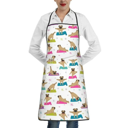 

Lukts Yoga Dogs Poses Pattern Kitchen Apron Waterdrop Resistant Apron with adjustable Aprons for Women and Men with Pockets Cooking Apron