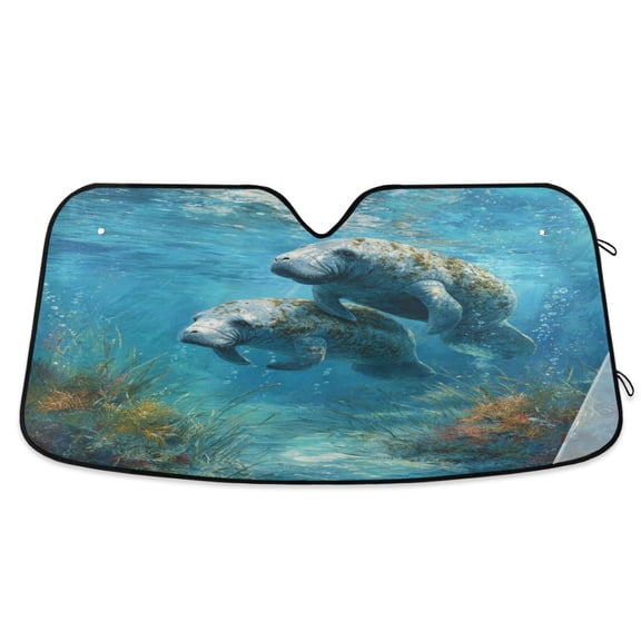 Wobogo Cute Manatee Car Windshield Sunshades Autopilot Lightweight Accordion Sun Visor 53×23.5in
