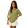thumbnail image 2 of Back to School Girls Shirt Henley 3/4 Sleeve Button Closure Solid Polo Shirts Causal Golf Quick Dry Pullover T Shirts, 160, 2 of 6
