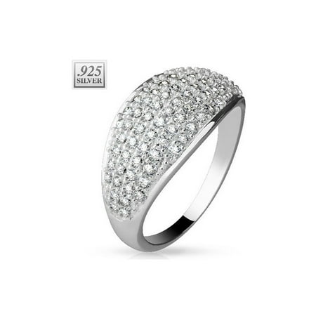 Sterling Silver Pave Dome - Half Dome Design Sterling Silver Ring with Paved CZ Gems