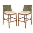 thumbnail image 5 of Tcbosik Set of 2 Outdoor Acacia Wood Bar Stools with Cushions, Counter Height Chair with Wicker Back for Patio, Garden, Poolside, Balcony, Cream & Green, 5 of 8