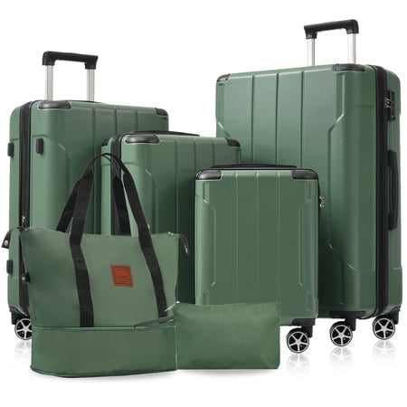 Hardshell Luggage Sets 6 Piece Suitcase Set, Expandable Lightweight Suitcases with Dual Wheels, TSA Lock for Men Women, Green