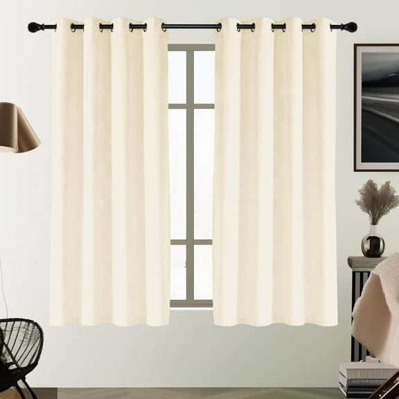 SMILETIME Ivory White 52 X 63 in Velvet Curtains with Grommet, Thermal Insulated Soft Privacy Noise Reducing Light-filtering Velvet Drapes for Living Room, 2 Panels