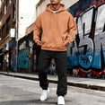 thumbnail image 2 of Men 2 Piece Outfit Men Solid-Color Casual Loose Pocket Drawstring Long Pants Sweatshirt Pullover Long Sleeve Hooded Set Rose Gold XXXL, 2 of 8