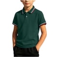 thumbnail image 2 of CQONEPT Boys Henley Short Sleeve Shirt Summer Cotton Collared T Shirt Toddler Casual School Uniform Dress Shirts Green L, 2 of 6