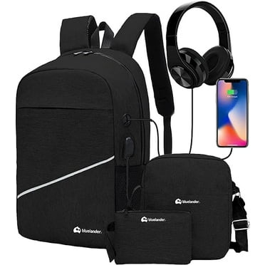 Mochila Antirrobo de 3 piezas, Bluelander con Puerto USB y Puerto para Audífonos, Negro Bluelander Mochila Antirrobo para Laptop