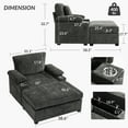 thumbnail image 2 of Indoor Deep Seat Oversized Lounge Chaise Chair with Ottoman, Chenille Upholstery, Storage, USB Ports & Cup Holders（Dark Gray）, 2 of 8