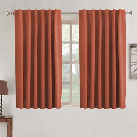 AIR-Blackout Curtains Thermal Insulated Window Treatment Panels Rod Pocket Window Panels for Small Windows Thermal Insulated Back Tab Curtains, 52inch x 45inch, Burnt Ochre, 2 Panels