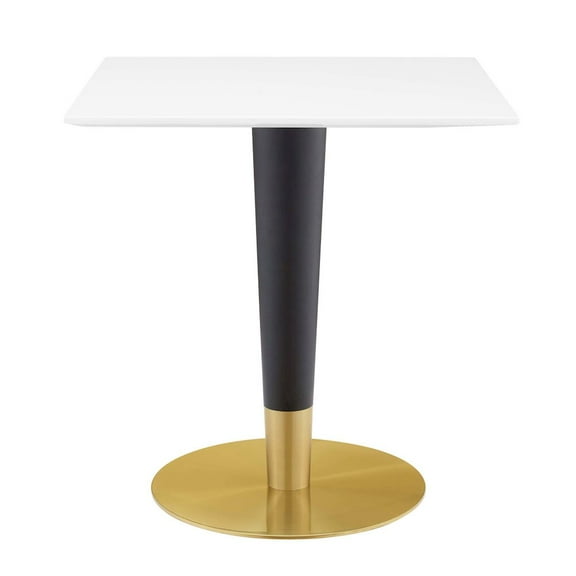 Modway Zinque 28" Square Dining Table in Gold White