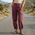 thumbnail image 2 of Womens Barrel Baggy Cargo Pants Casual High Waisted Wide Leg Hiking Joggers with Pockets Wine L(L), 2 of 7