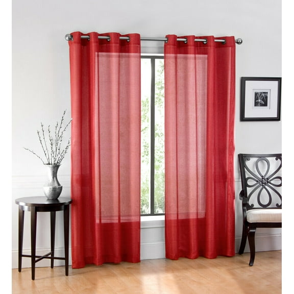 Basic Home Custom Sheer Voile Grommet Top Window Curtains - Red