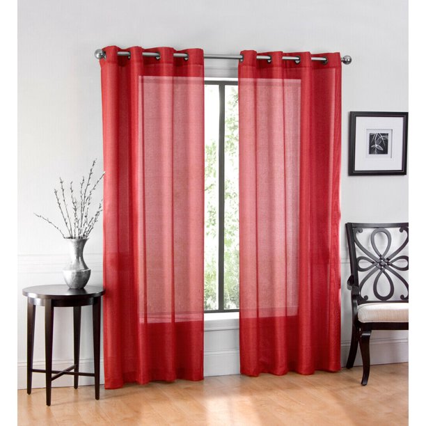 Basic Home Custom Sheer Voile Grommet Top Window Curtains Red