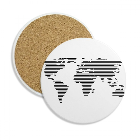 

Simple Black Line World Map Pattern Coaster Cup Mug Tabletop Protection Absorbent Stone