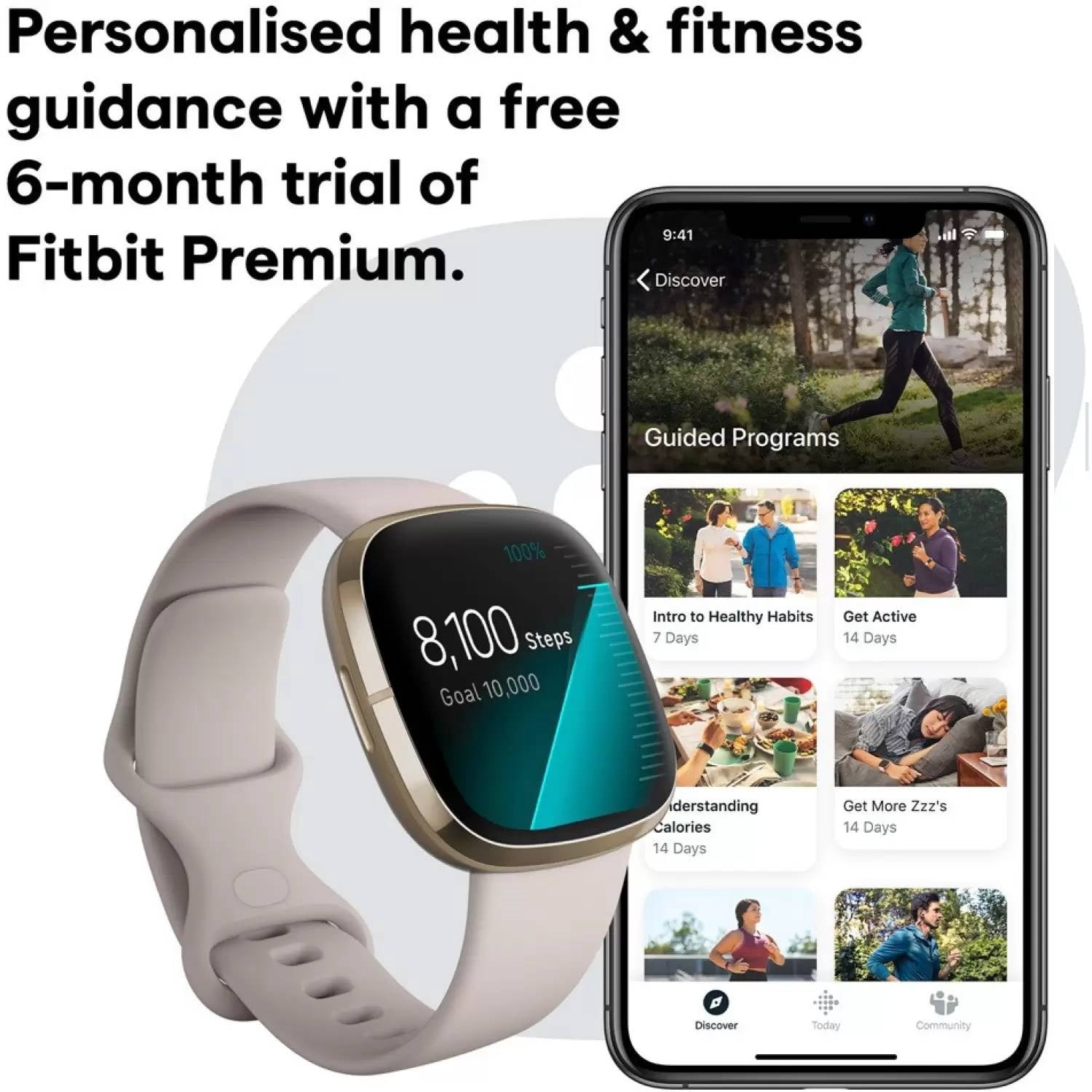 Open Box Fitbit - Sense Advanced Health Smartwatch - Soft Gold / Lunar White