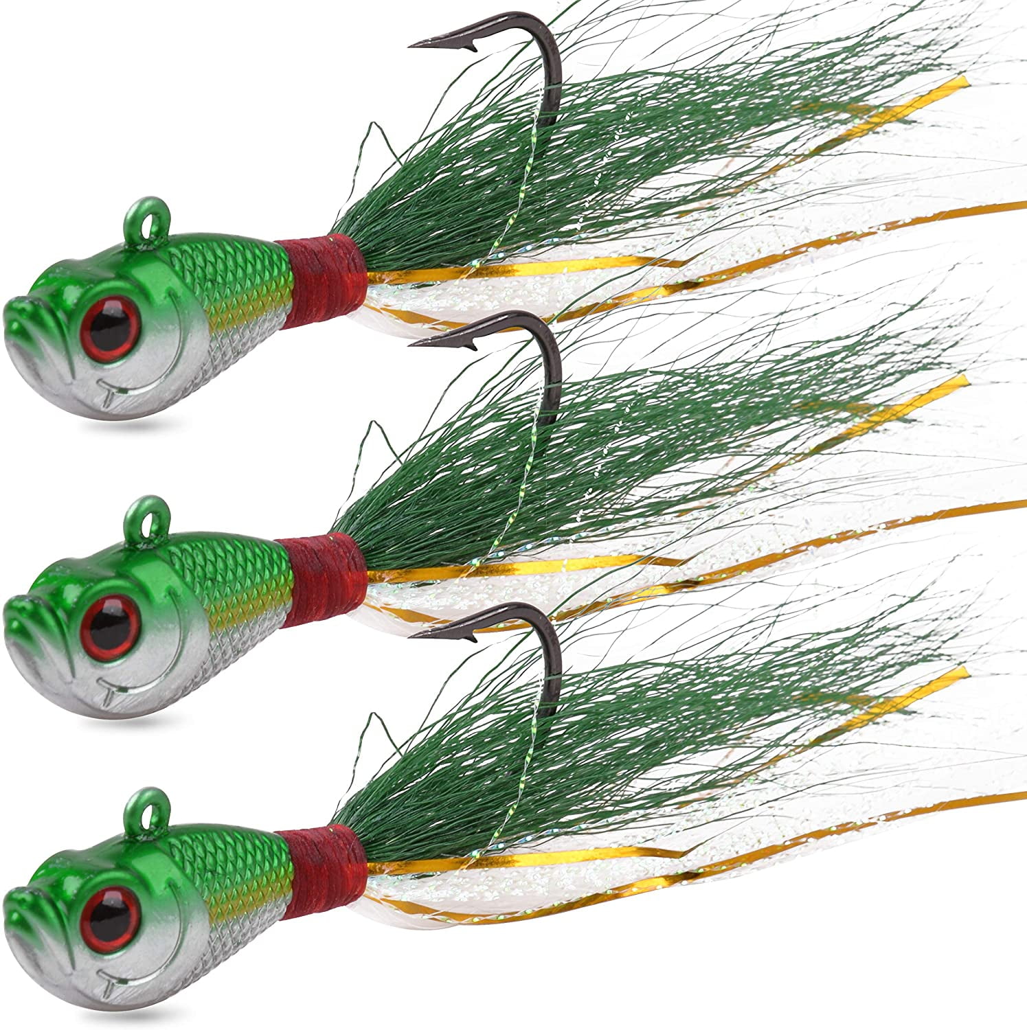 3 Packs Saltwater Bucktail Jigs Red And Yellow 