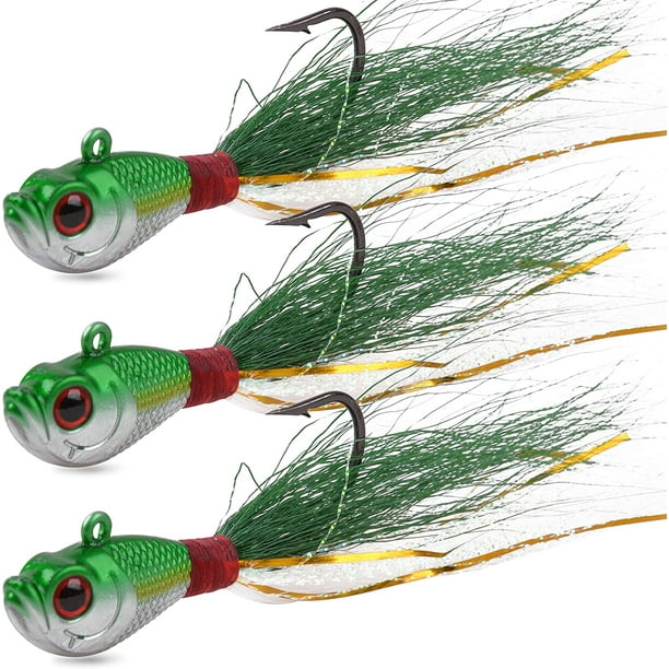 3PCS Bucktail Jigs Saltwater Fluck Lures Assorted Jigs Head Fishing