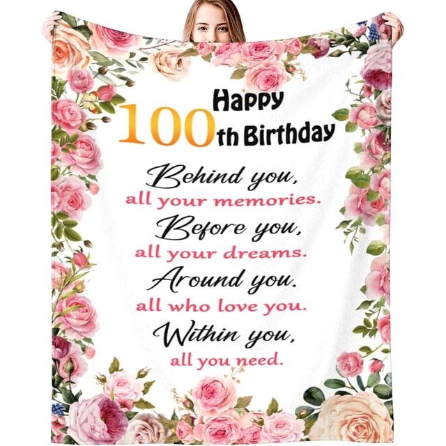 LHSHID Happy 100th Birthday Gifts for Women Blanket 100th Birthday Decorations Throw Blanket Birthday Gift Ideas for 100 Year Old 40"x50"