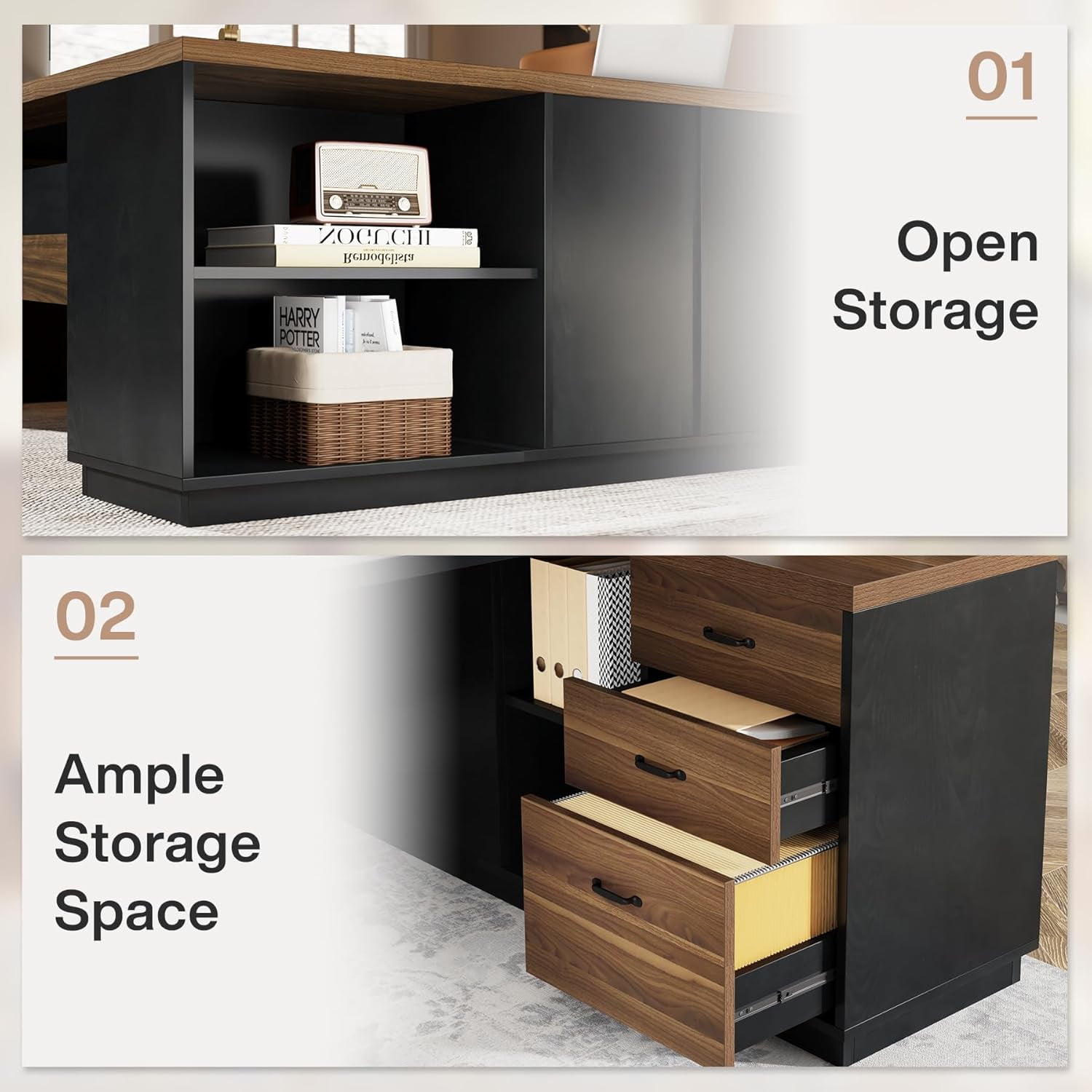 78" L-Shaped Executive Office Desk, Large Modern Computer Desk with Drawers and Lateral File Cabinet