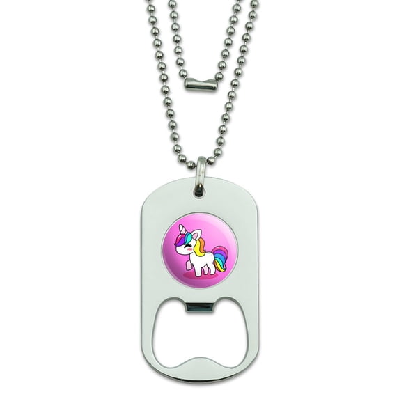 Cute Kawaii Rainbow Unicorn Chibi Military Dog Tag Bottle Opener Pendant