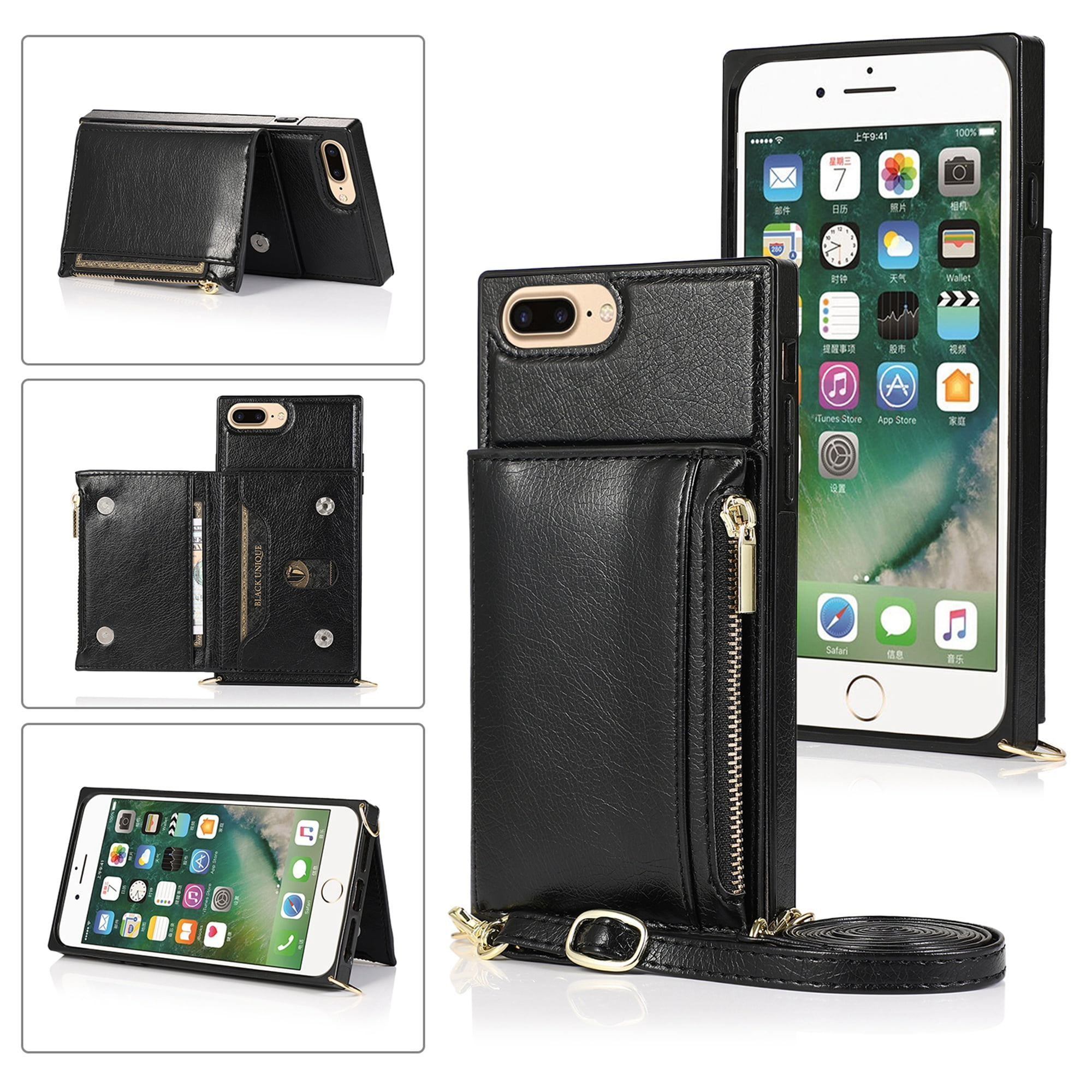 Dteck Crossbag Case For Iphone 8 Plus Iphone 7 Plus Iphone 6 Plus Premium Pu Leather Wallet Case Credit Card Holder Stand Cover Black Walmart Com Walmart Com