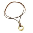 thumbnail image 5 of Vintage Punk Leather Necklace Double Circle s Pendant Necklace Adjustable Brown, 5 of 9