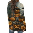 thumbnail image 3 of Hvot&aat Women's Halloween Long Sleeve Cardigan Fall Open Front Cat Pumpkin Cardigan Oversize Medium Length Coat, 3 of 6