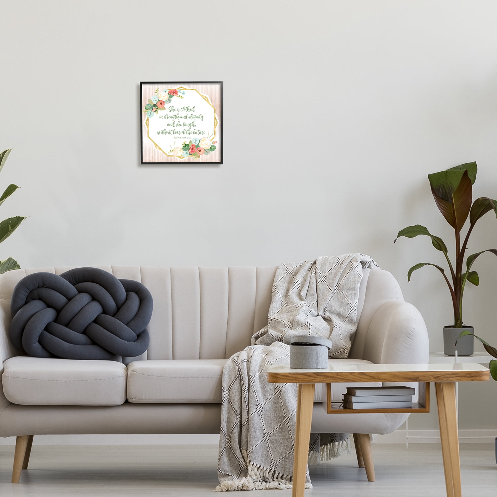 Stupell Industries Floral Bible Verse Phrase Religious Painting Black Framed Art Print Wall Art, 12 x 12